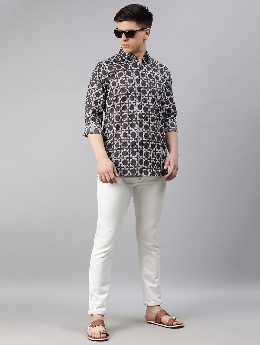 grey printed casual shirt - 17633985 - Zoom Image - 4