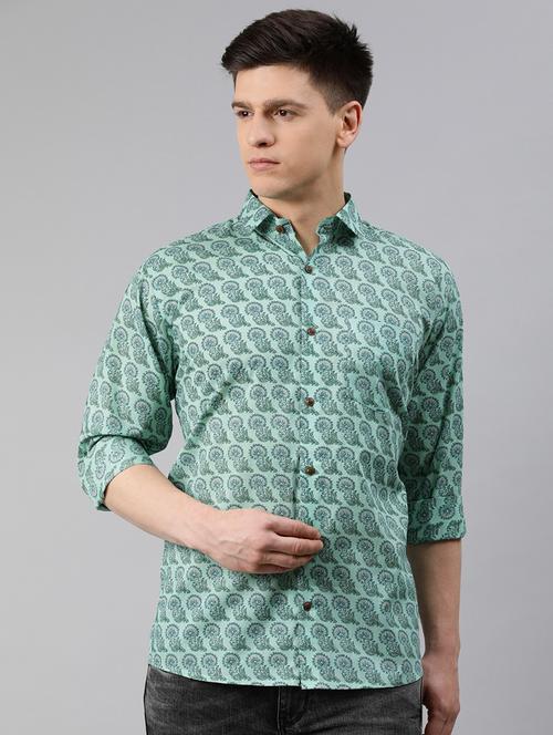 turquoise blue printed casual shirt - 17633989 - Standard Image - 1