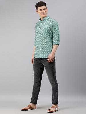 turquoise blue printed casual shirt - 17633989 - Standard Image - 4