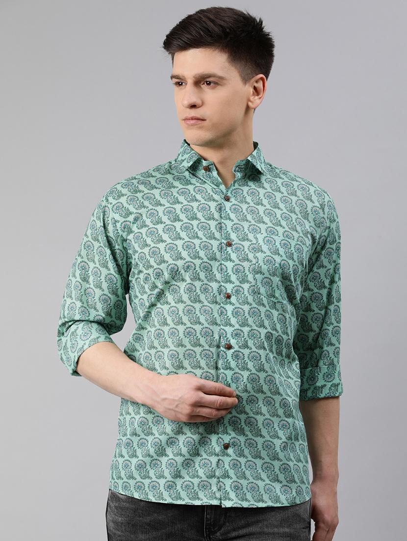 turquoise blue printed casual shirt - 17633989 - Zoom Image - 1