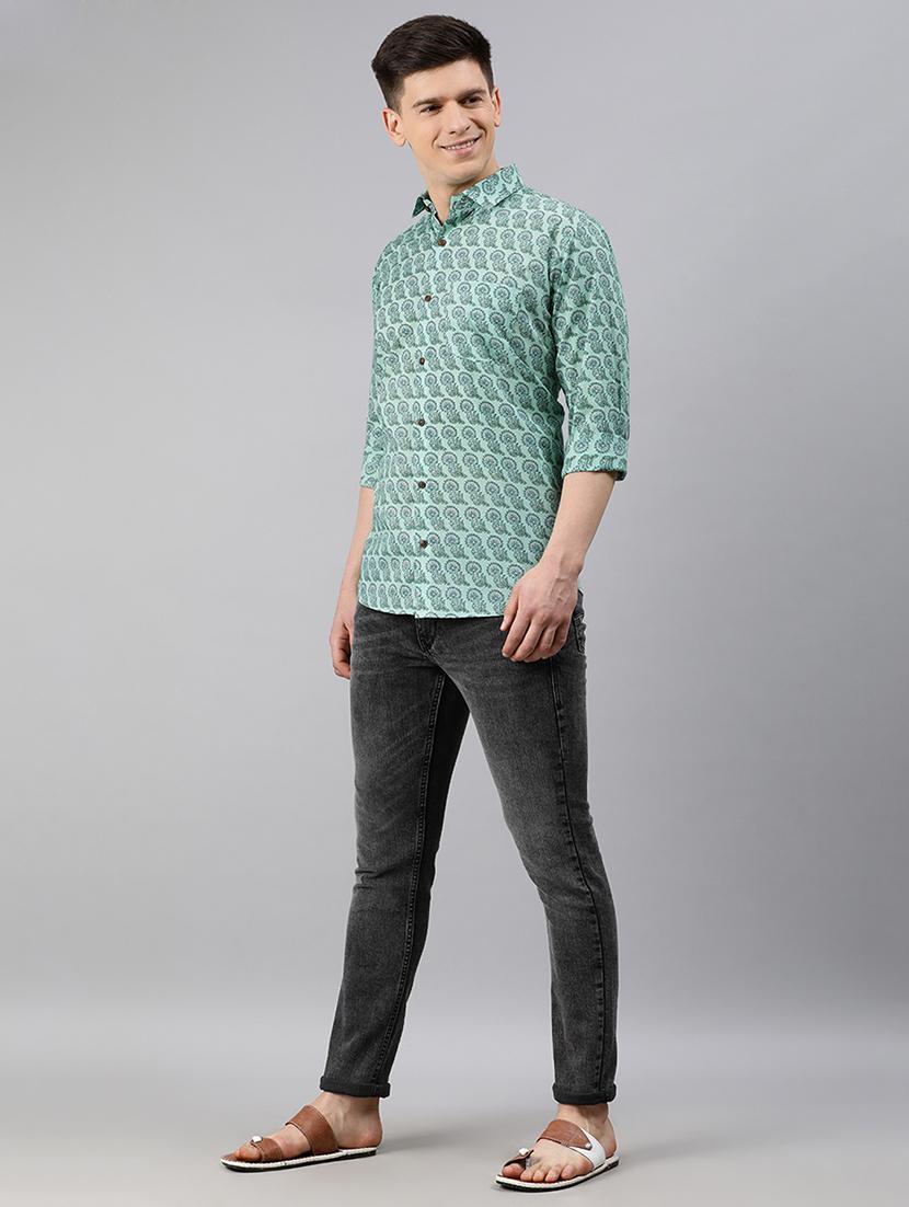 turquoise blue printed casual shirt - 17633989 - Zoom Image - 4