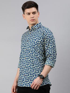 blue geometric casual shirt - 17633992 - Standard Image - 2