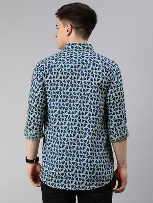 blue geometric casual shirt - 17633992 - Standard Image - 3