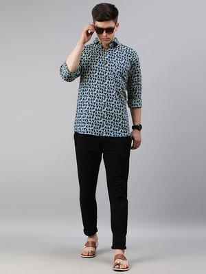 blue geometric casual shirt - 17633992 - Standard Image - 4