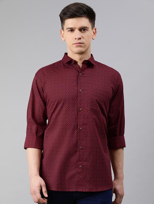 maroon geometric casual shirt - 17633999 - Standard Image - 1