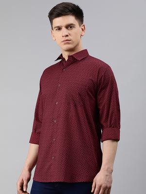 maroon geometric casual shirt - 17633999 - Standard Image - 2