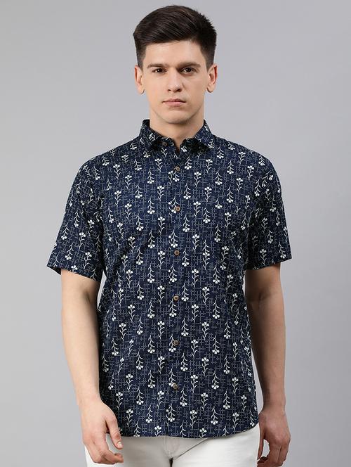 navy blue floral casual shirt - 17634003 - Standard Image - 1
