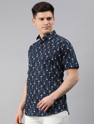 navy blue floral casual shirt - 17634003 - Standard Image - 2