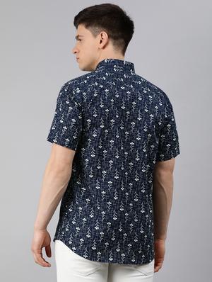 navy blue floral casual shirt - 17634003 - Standard Image - 3
