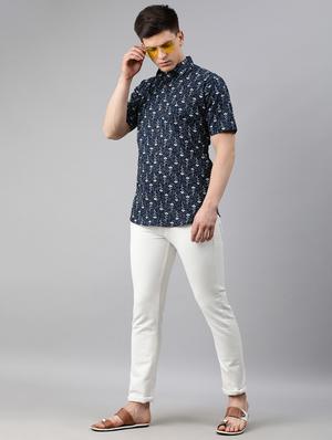 navy blue floral casual shirt - 17634003 - Standard Image - 4