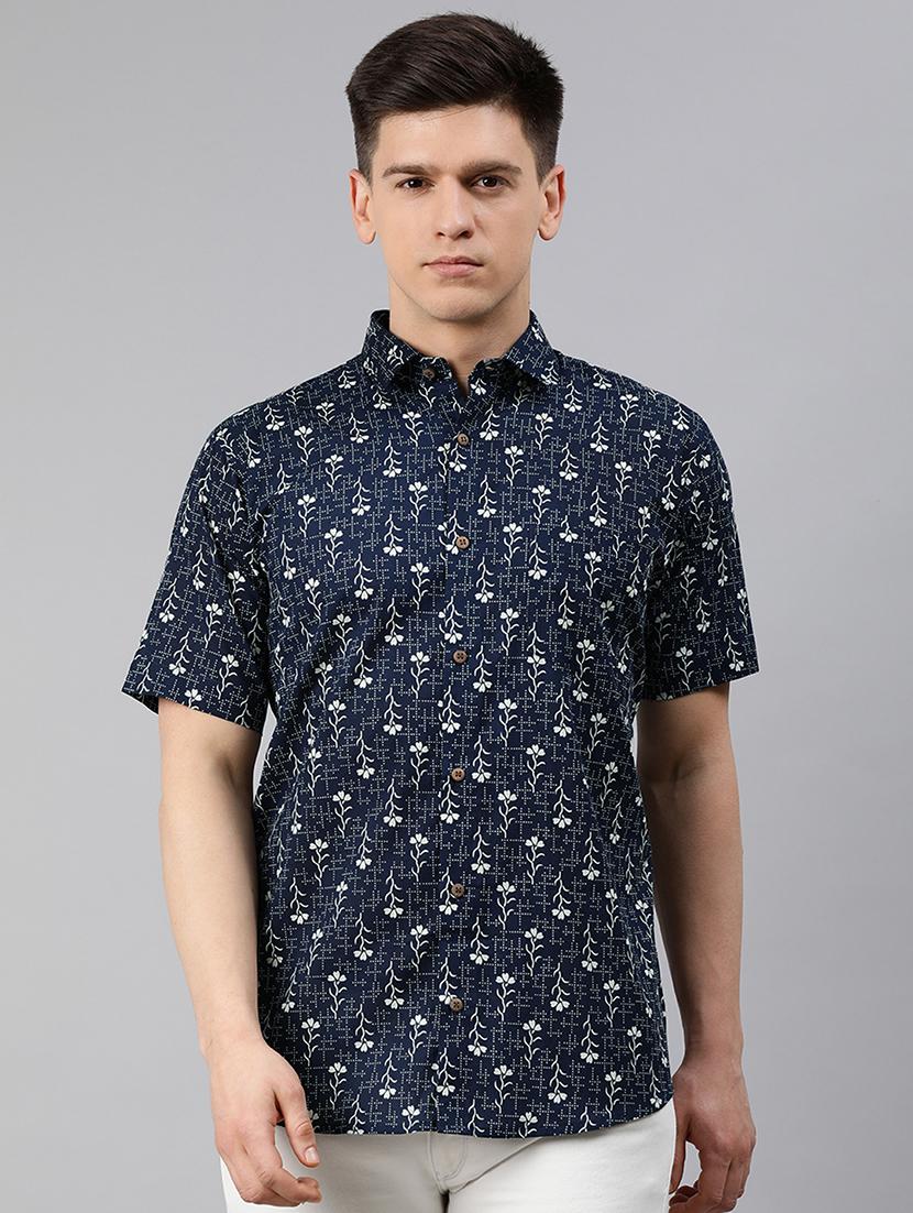 navy blue floral casual shirt - 17634003 - Zoom Image - 1