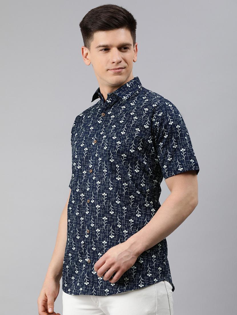 navy blue floral casual shirt - 17634003 - Zoom Image - 2