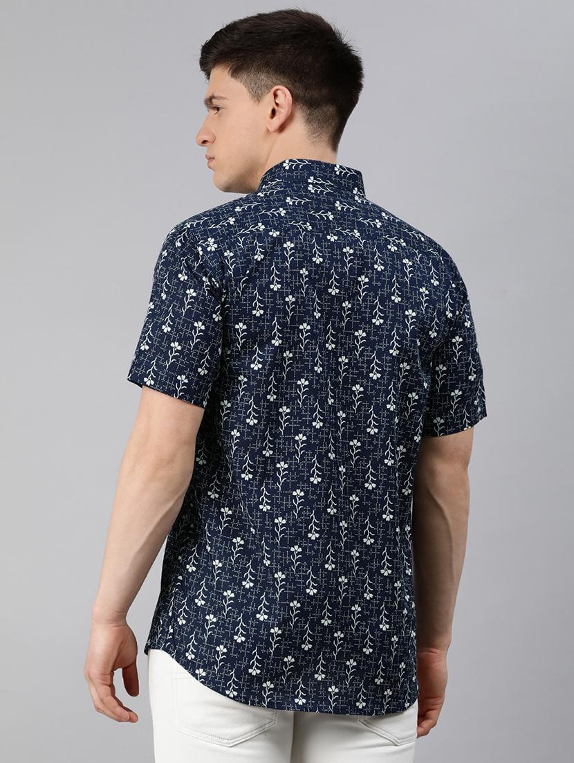navy blue floral casual shirt - 17634003 - Zoom Image - 3