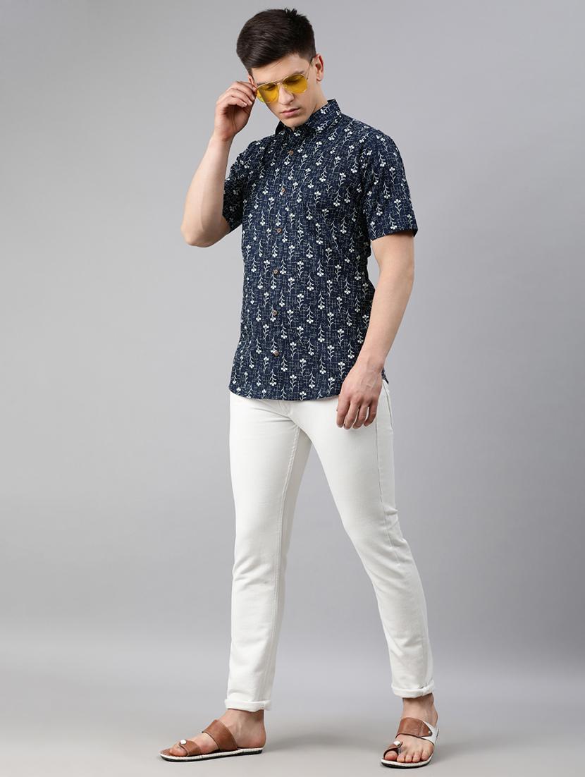 navy blue floral casual shirt - 17634003 - Zoom Image - 4
