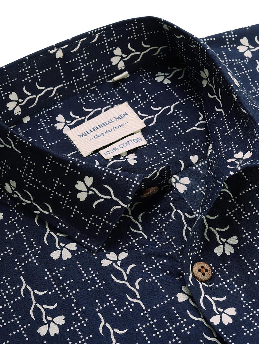 navy blue floral casual shirt - 17634003 - Zoom Image - 5