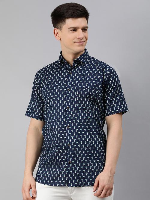 navy blue ethnic motif casual shirt - 17634009 - Standard Image - 1