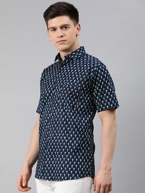 navy blue ethnic motif casual shirt - 17634009 - Standard Image - 2