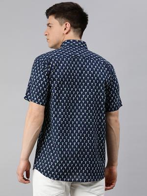 navy blue ethnic motif casual shirt - 17634009 - Standard Image - 3