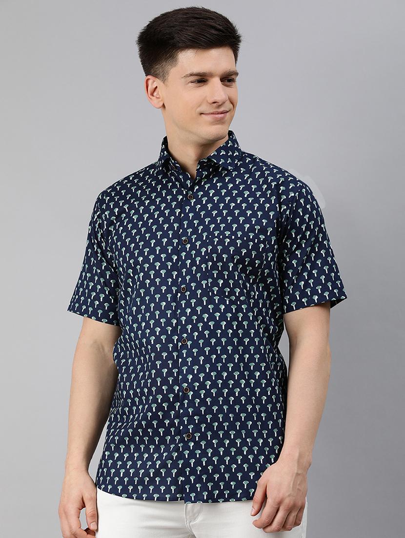 navy blue ethnic motif casual shirt - 17634009 - Zoom Image - 1