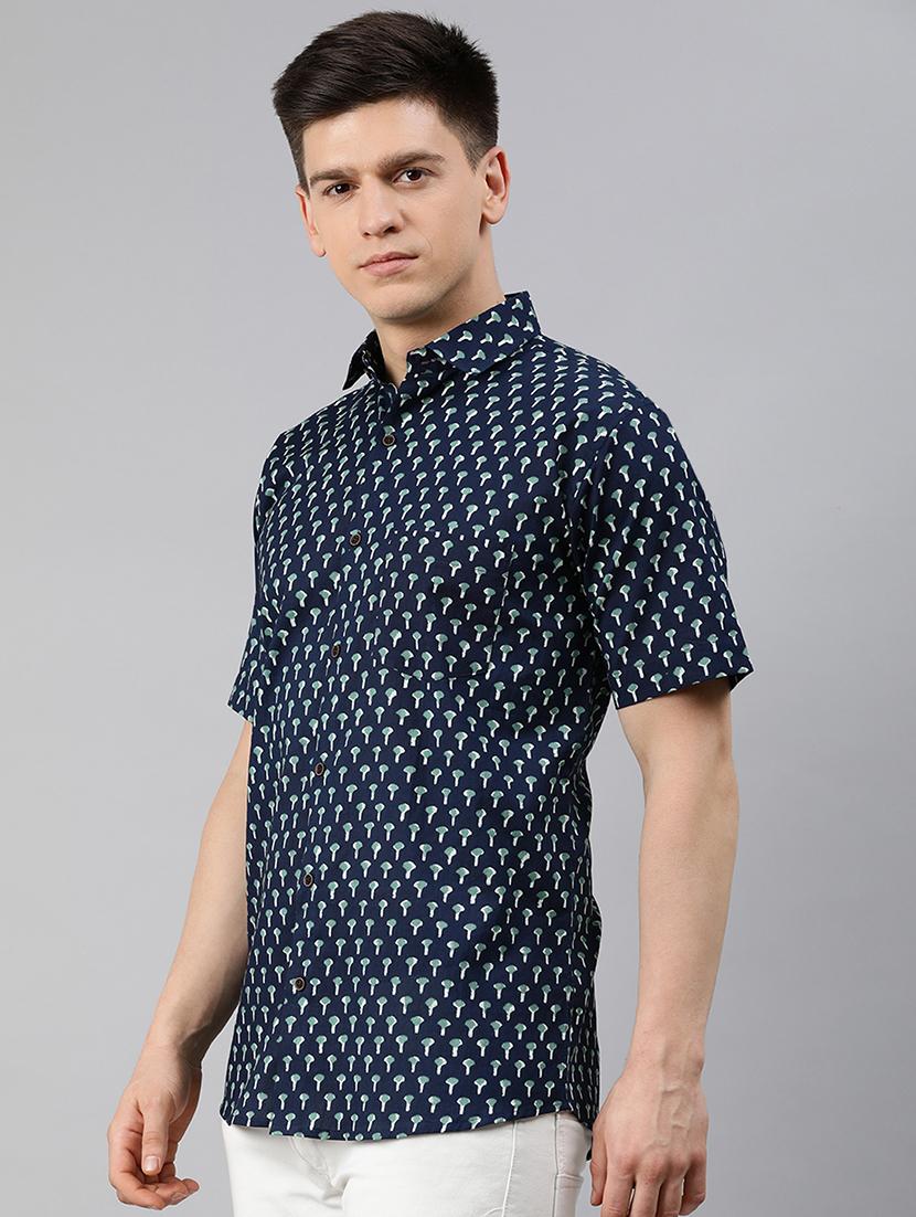 navy blue ethnic motif casual shirt - 17634009 - Zoom Image - 2
