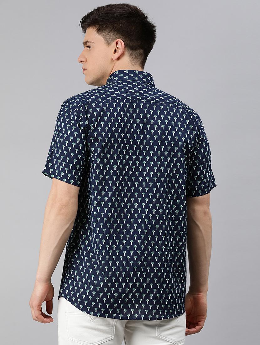navy blue ethnic motif casual shirt - 17634009 - Zoom Image - 3