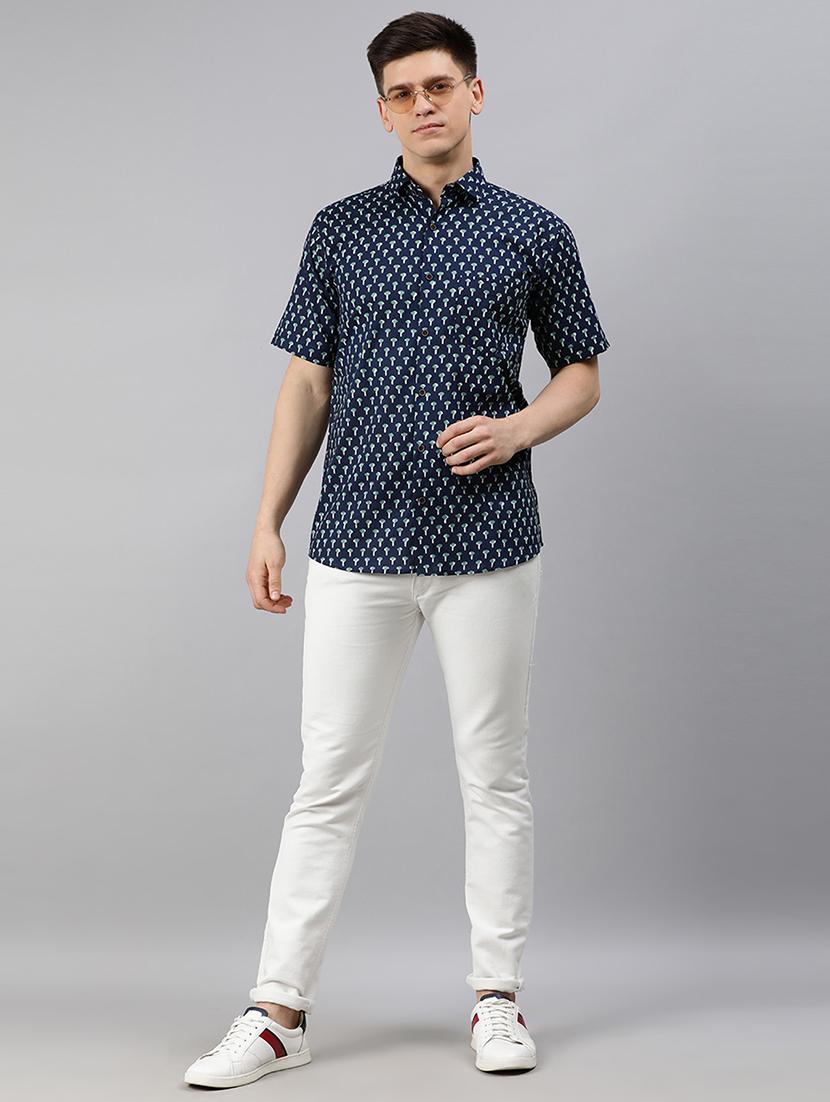 navy blue ethnic motif casual shirt - 17634009 - Zoom Image - 4