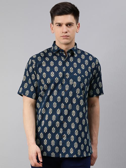 navy blue printed casual shirt - 17634012 - Standard Image - 1