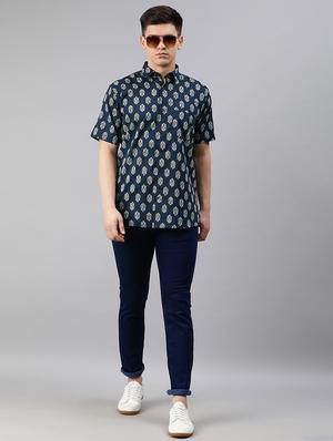 navy blue printed casual shirt - 17634012 - Standard Image - 4