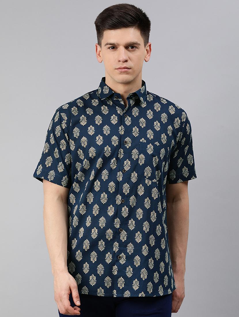 navy blue printed casual shirt - 17634012 - Zoom Image - 1
