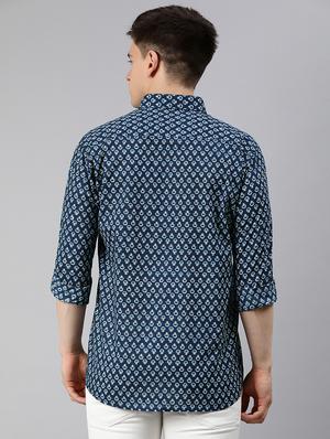 navy blue printed casual shirt - 17634014 - Standard Image - 3