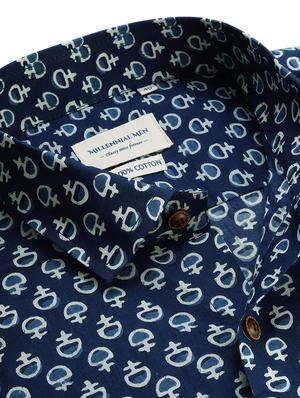 navy blue printed casual shirt - 17634014 - Standard Image - 5