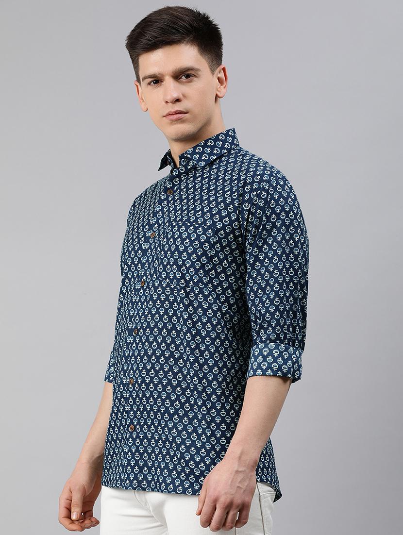 navy blue printed casual shirt - 17634014 - Zoom Image - 2