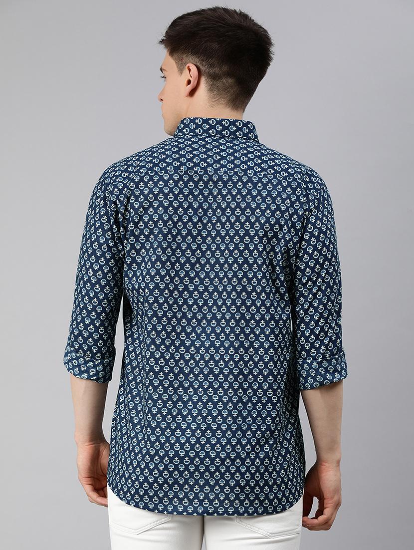 navy blue printed casual shirt - 17634014 - Zoom Image - 3