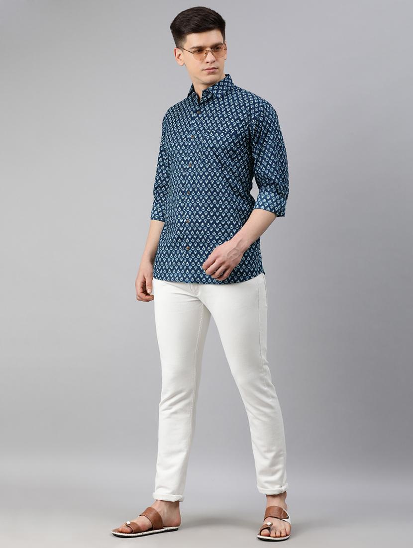 navy blue printed casual shirt - 17634014 - Zoom Image - 4