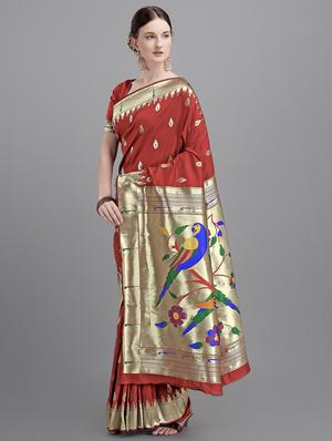 ethnic motifs paithani saree with blouse - 17635531 - Standard Image - 2