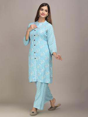blue rayon kurta palazzo set - 17635619 - Standard Image - 2