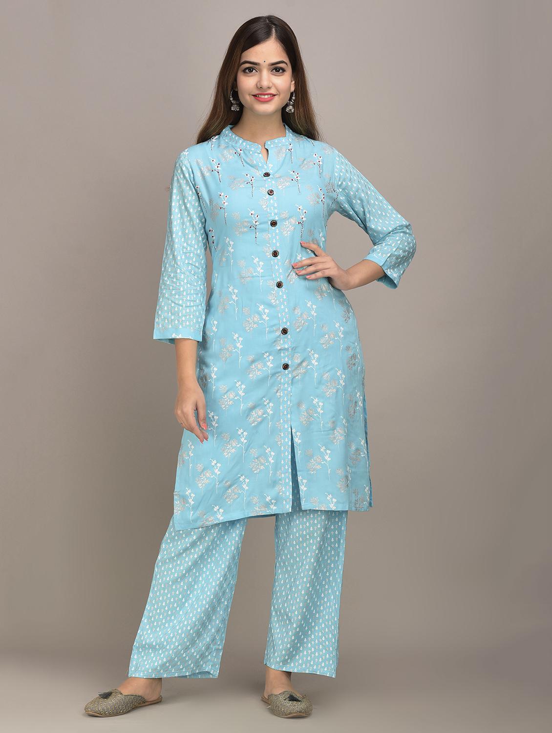 blue rayon kurta palazzo set - 17635619 - Zoom Image - 1