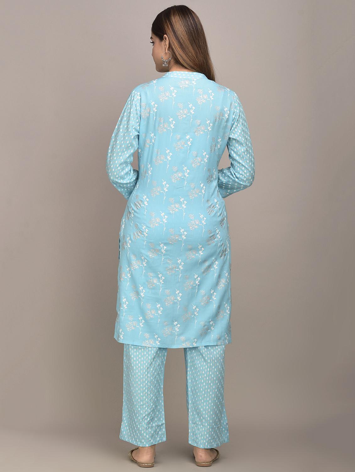 blue rayon kurta palazzo set - 17635619 - Zoom Image - 3