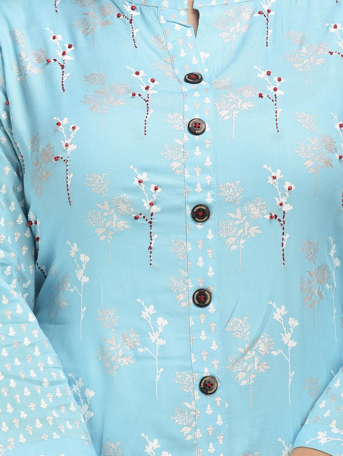 blue rayon kurta palazzo set - 17635619 - Zoom Image - 6