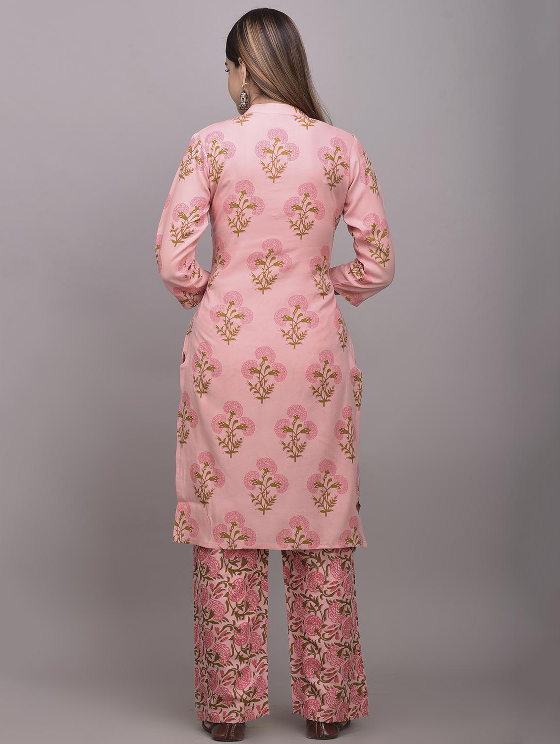 pink rayon kurta palazzo set - 17635638 - Zoom Image - 3