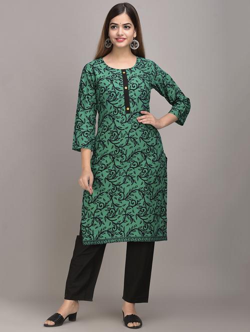 green cotton kurta pant set - 17635643 - Standard Image - 1