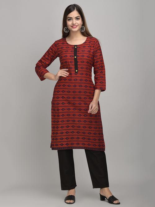 red cotton kurta pant set - 17635658 - Standard Image - 1