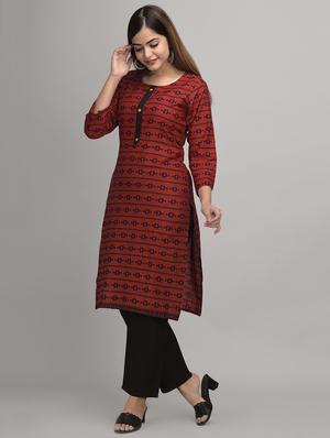 red cotton kurta pant set - 17635658 - Standard Image - 2