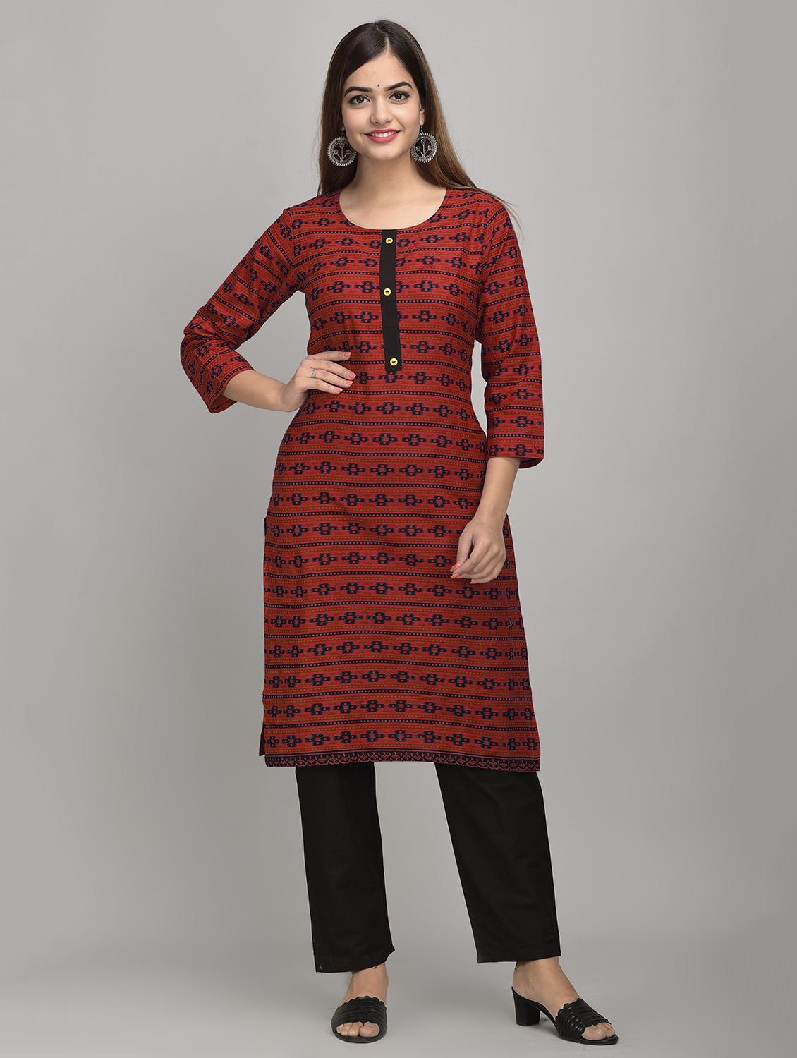 red cotton kurta pant set - 17635658 - Zoom Image - 1