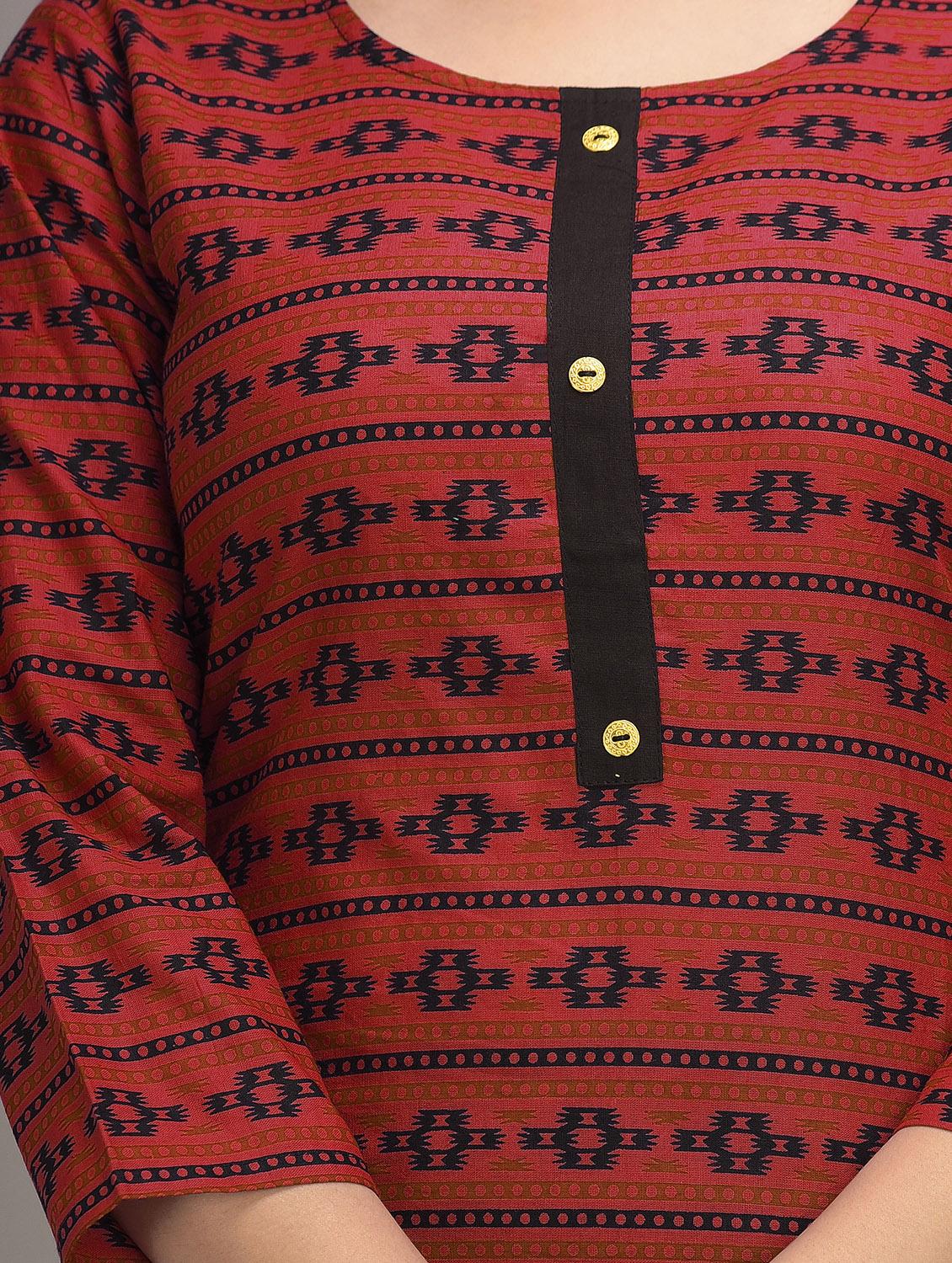 red cotton kurta pant set - 17635658 - Zoom Image - 6