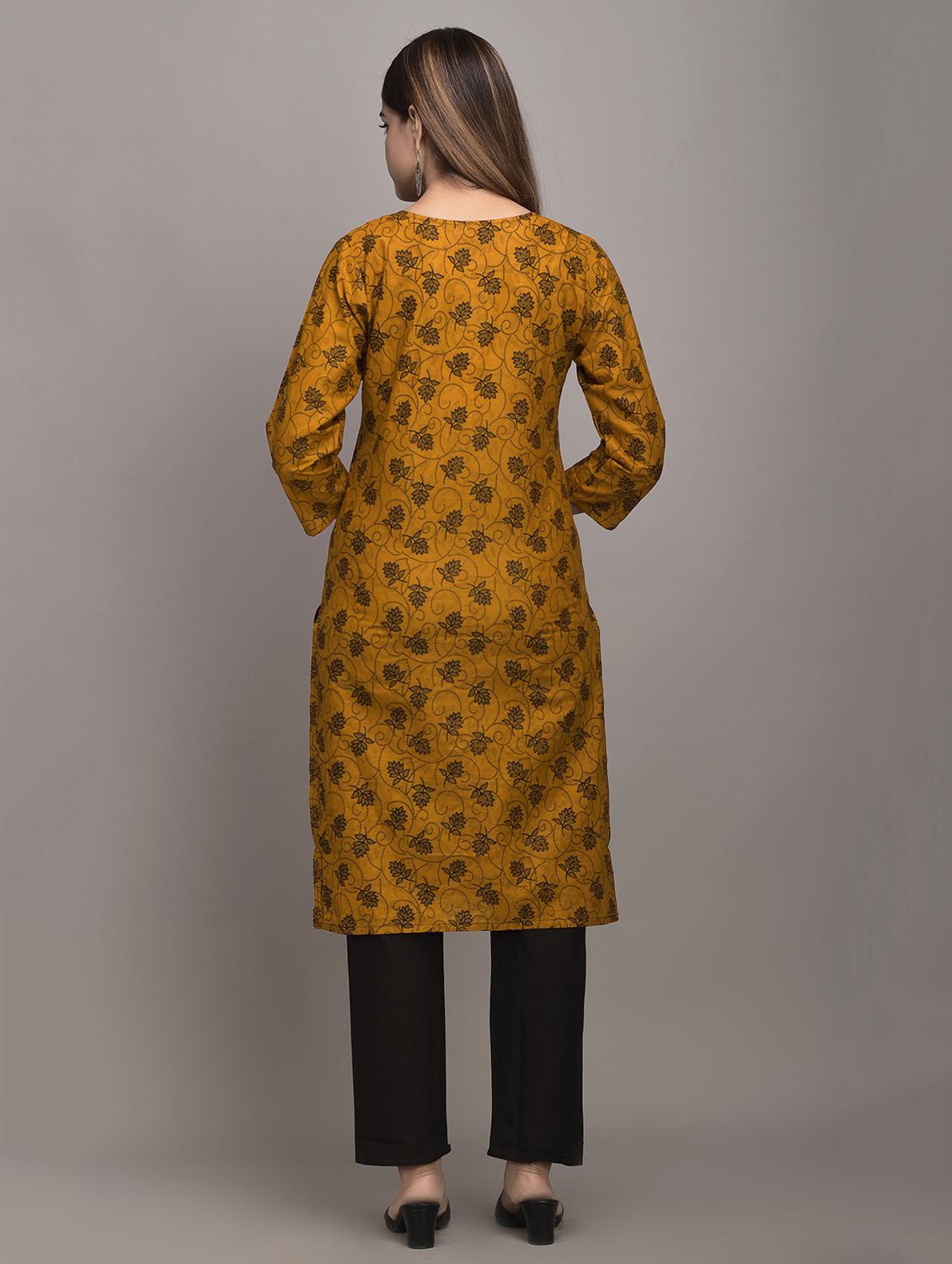 yellow cotton kurta pant set - 17635666 - Zoom Image - 3