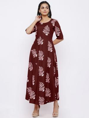 red rayon flared gown - 17635752 - Standard Image - 2