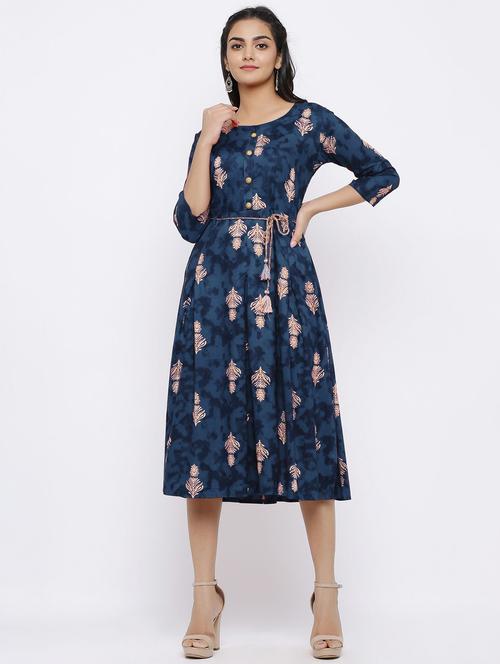 blue rayon aline ethnic dress - 17635759 - Standard Image - 1