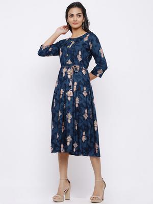 blue rayon aline ethnic dress - 17635759 - Standard Image - 2