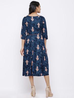 blue rayon aline ethnic dress - 17635759 - Standard Image - 3